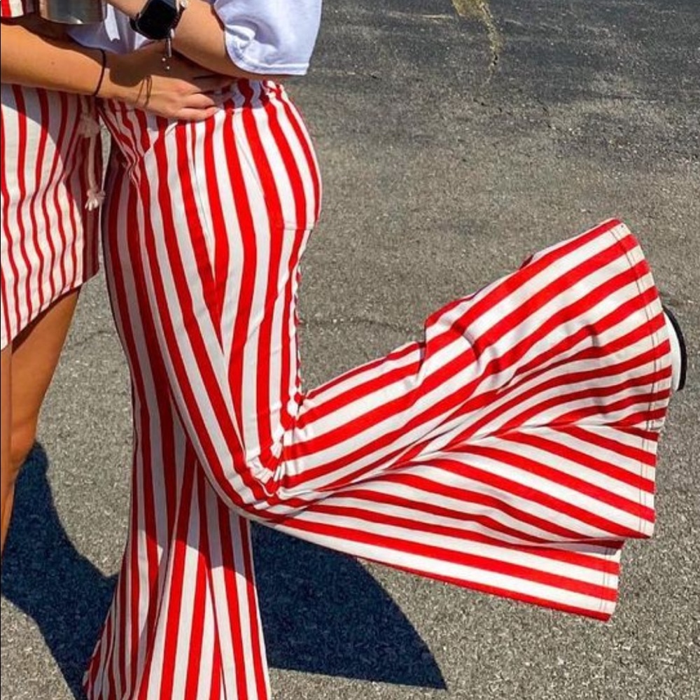 Red and white striped pants